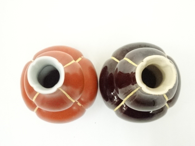 道具 ] - 道具 千家十職永楽善五郎造 赤瓷・紫交趾瓢酒瓶一対（共箱